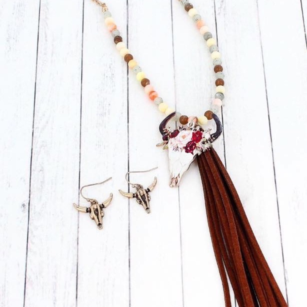 Steer skull necklace